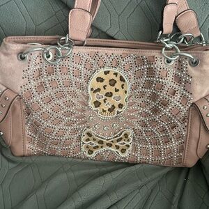 Studded Beige  Skull Tote Bag - Rhinestones- Last One